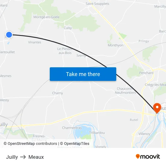 Juilly to Meaux map