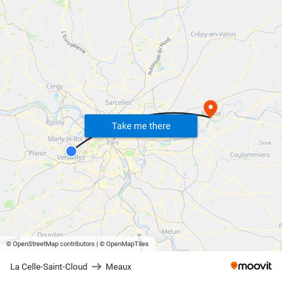 La Celle-Saint-Cloud to Meaux map