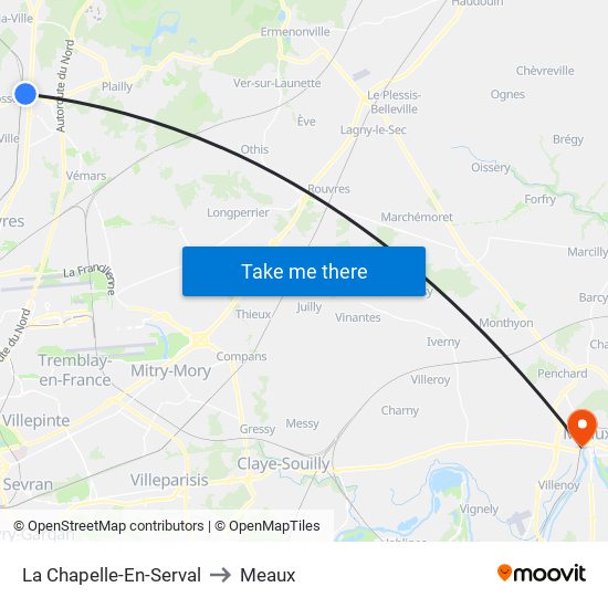 La Chapelle-En-Serval to Meaux map