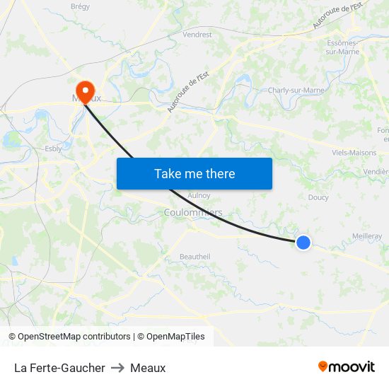 La Ferte-Gaucher to Meaux map
