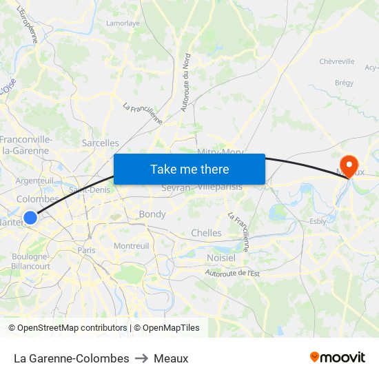 La Garenne-Colombes to Meaux map