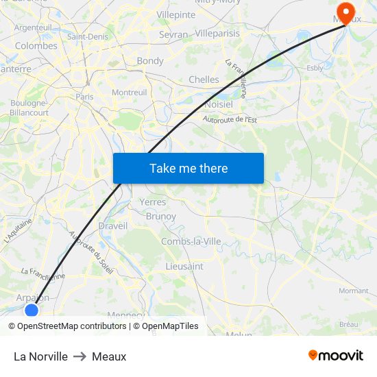 La Norville to Meaux map