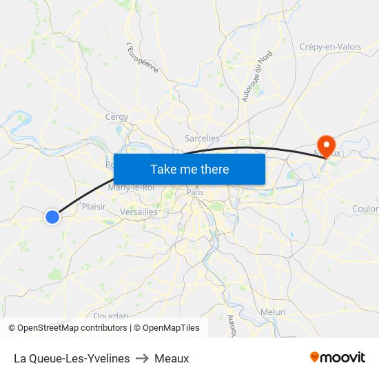 La Queue-Les-Yvelines to Meaux map