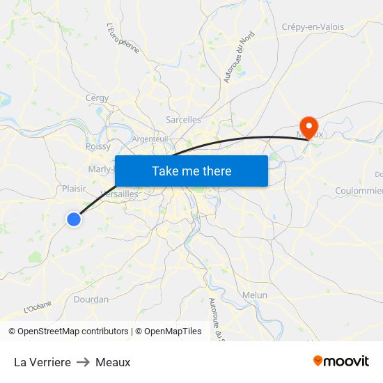 La Verriere to Meaux map