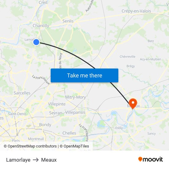 Lamorlaye to Meaux map