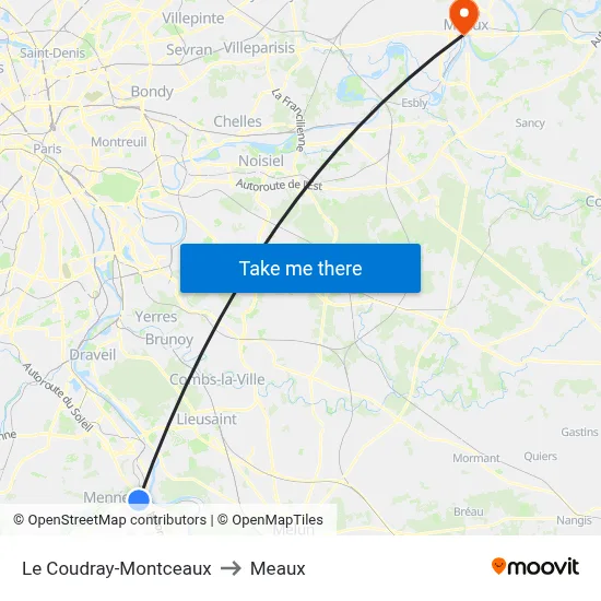 Le Coudray-Montceaux to Meaux map