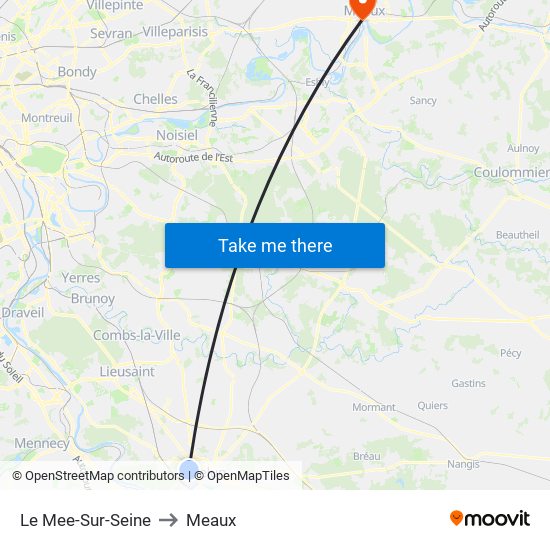 Le Mee-Sur-Seine to Meaux map