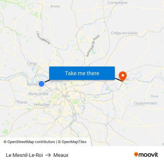 Le Mesnil-Le-Roi to Meaux map