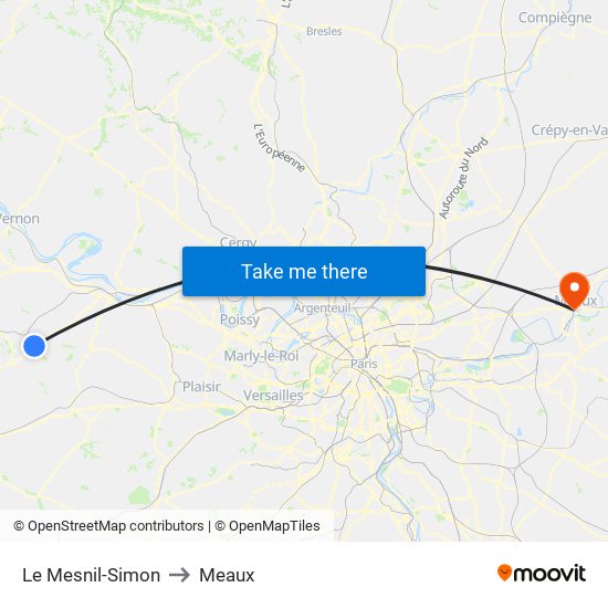 Le Mesnil-Simon to Meaux map