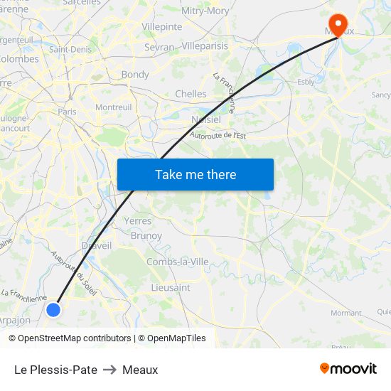 Le Plessis-Pate to Meaux map