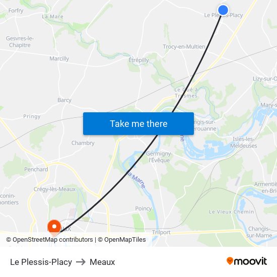 Le Plessis-Placy to Meaux map