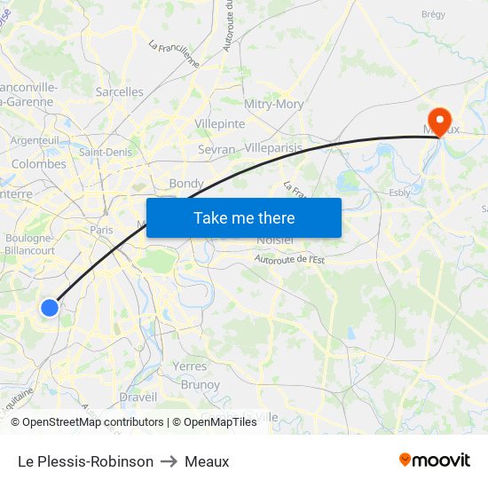 Le Plessis-Robinson to Meaux map