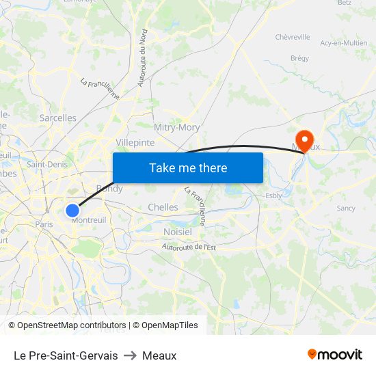 Le Pre-Saint-Gervais to Meaux map