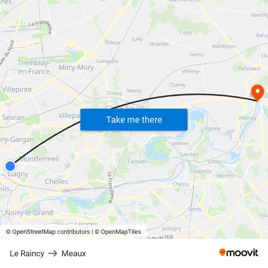 Le Raincy to Meaux map