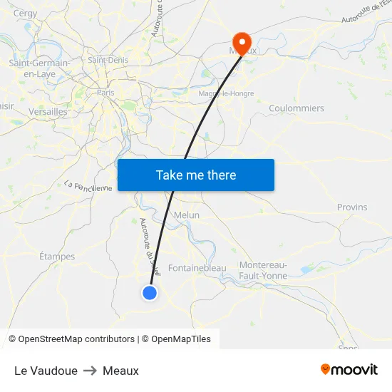Le Vaudoue to Meaux map