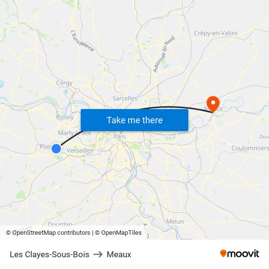 Les Clayes-Sous-Bois to Meaux map