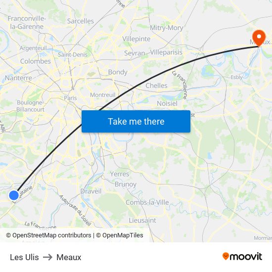 Les Ulis to Meaux map