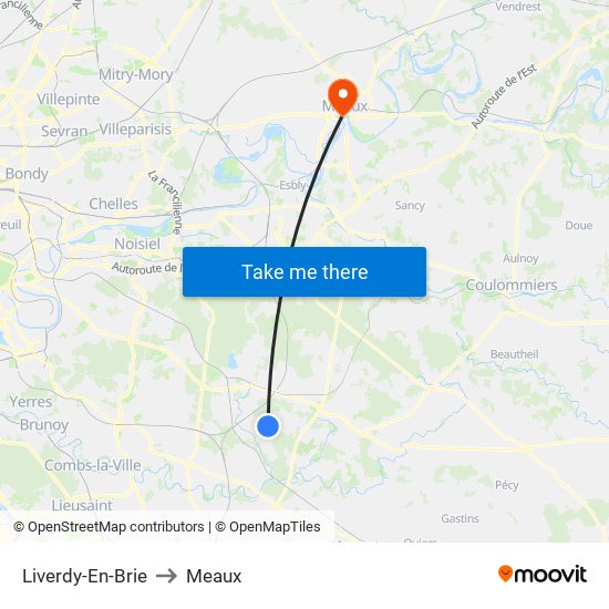 Liverdy-En-Brie to Meaux map
