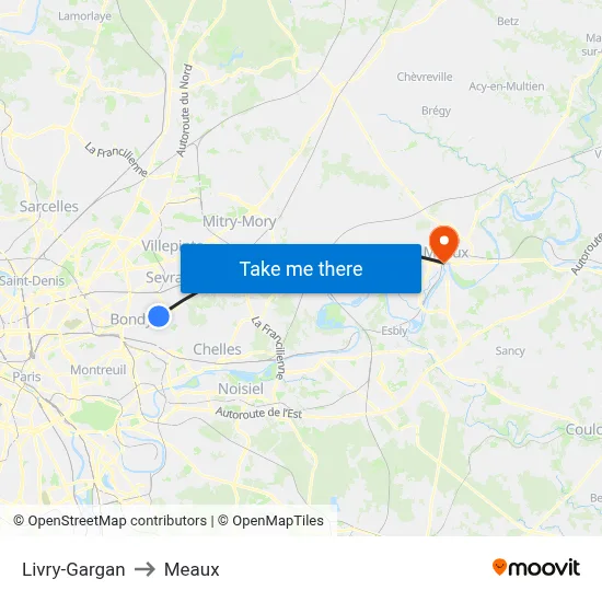 Livry-Gargan to Meaux map