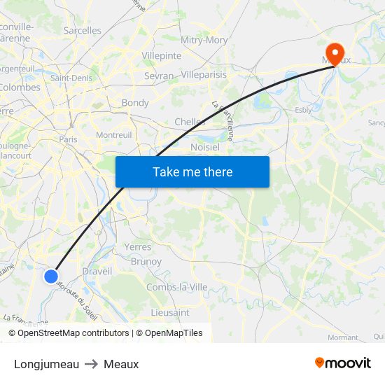 Longjumeau to Meaux map