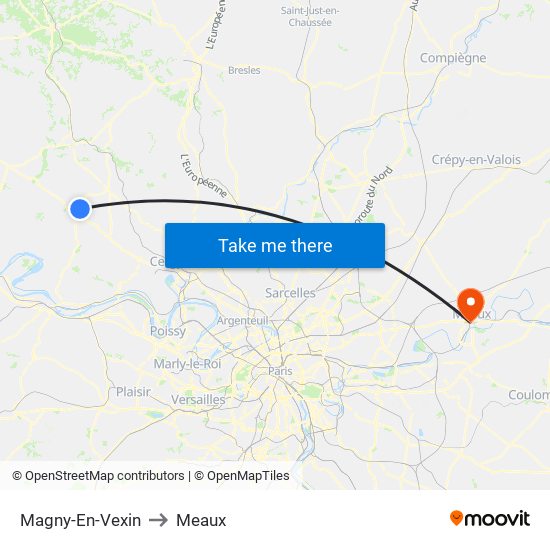 Magny-En-Vexin to Meaux map