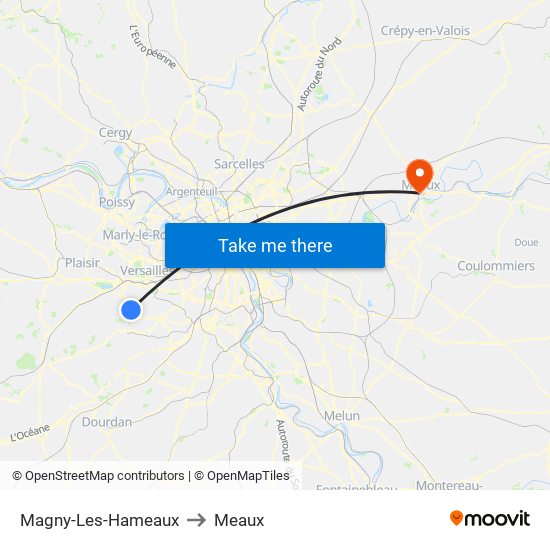 Magny-Les-Hameaux to Meaux map