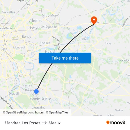 Mandres-Les-Roses to Meaux map