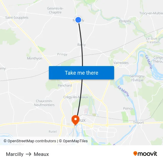 Marcilly to Meaux map