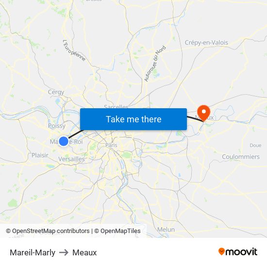 Mareil-Marly to Meaux map
