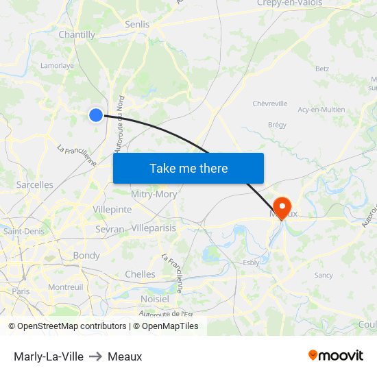 Marly-La-Ville to Meaux map