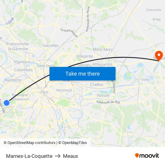 Marnes-La-Coquette to Meaux map