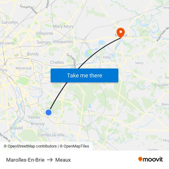 Marolles-En-Brie to Meaux map