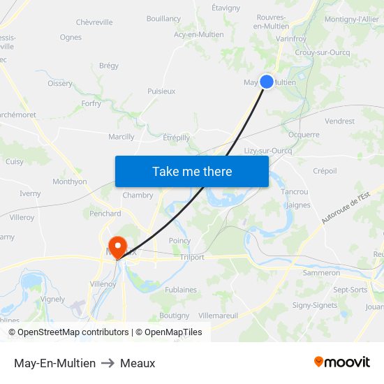 May-En-Multien to Meaux map