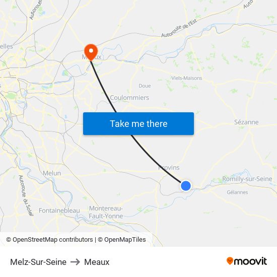 Melz-Sur-Seine to Meaux map