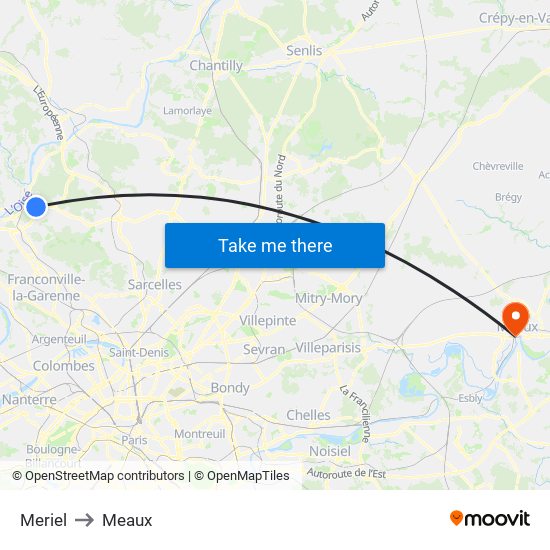 Meriel to Meaux map