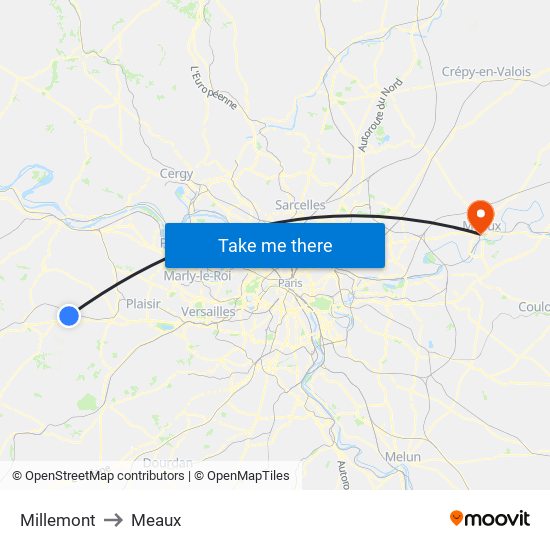 Millemont to Meaux map