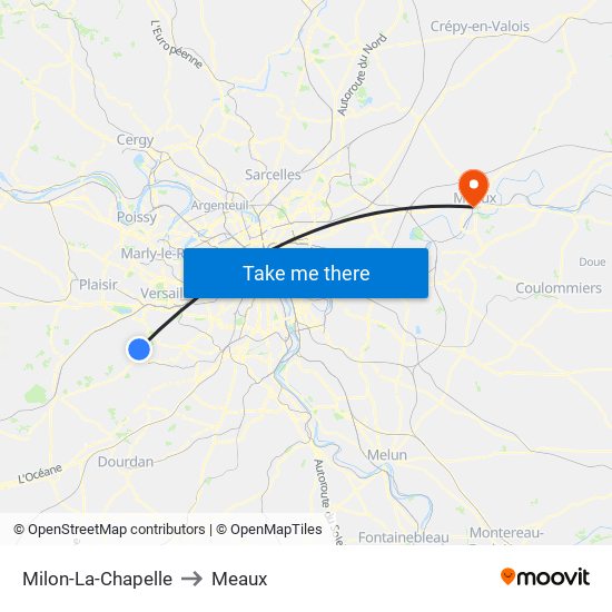 Milon-La-Chapelle to Meaux map