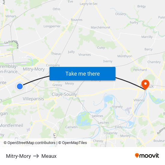Mitry-Mory to Meaux map