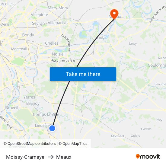 Moissy-Cramayel to Meaux map