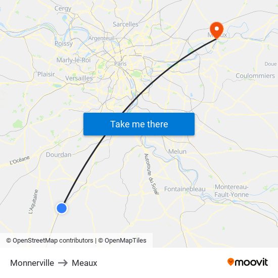 Monnerville to Meaux map