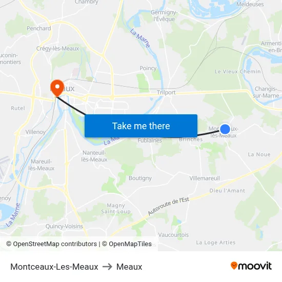 Montceaux-Les-Meaux to Meaux map