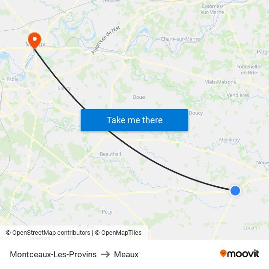 Montceaux-Les-Provins to Meaux map