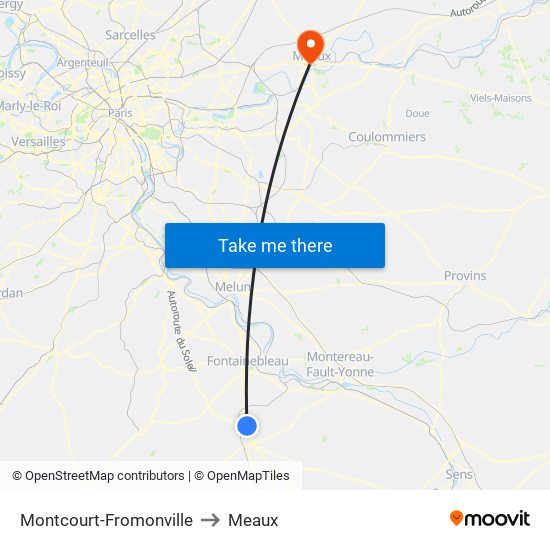 Montcourt-Fromonville to Meaux map