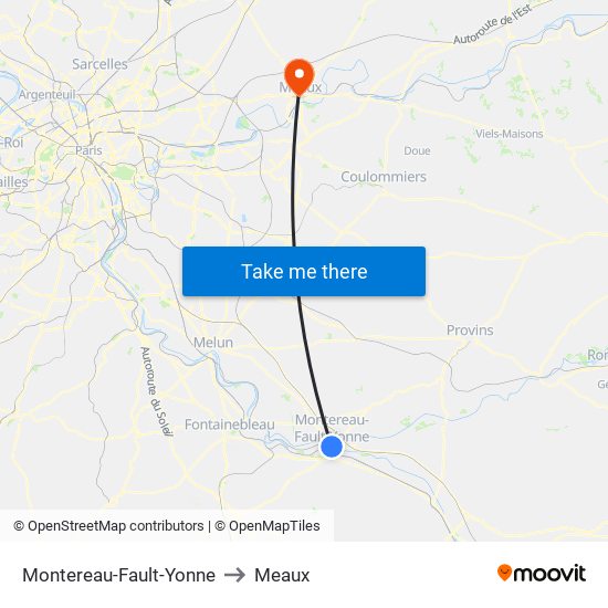 Montereau-Fault-Yonne to Meaux map