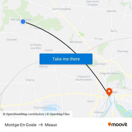 Montge-En-Goele to Meaux map