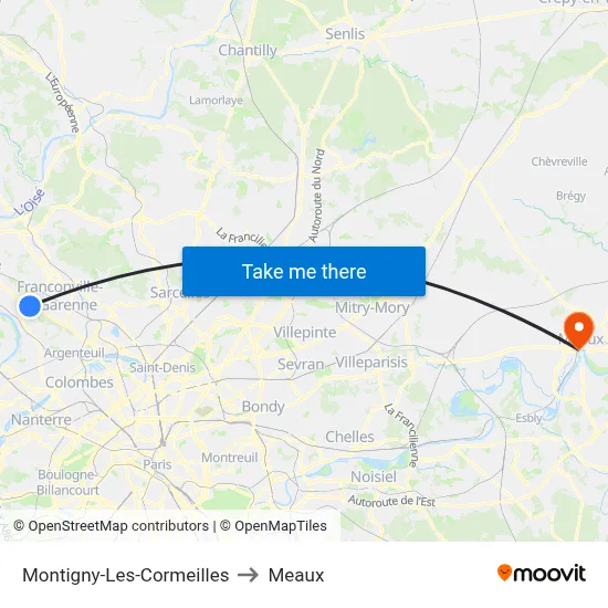 Montigny-Les-Cormeilles to Meaux map