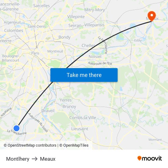 Montlhery to Meaux map