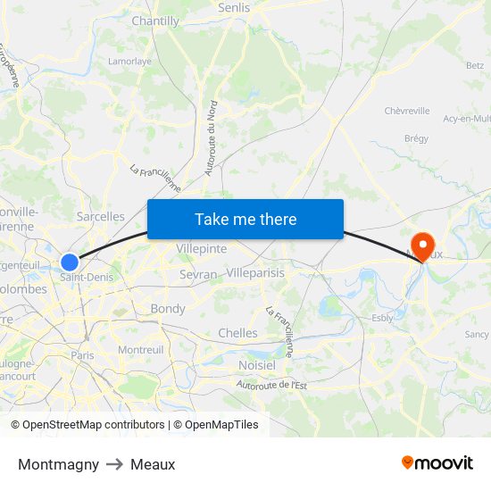 Montmagny to Meaux map