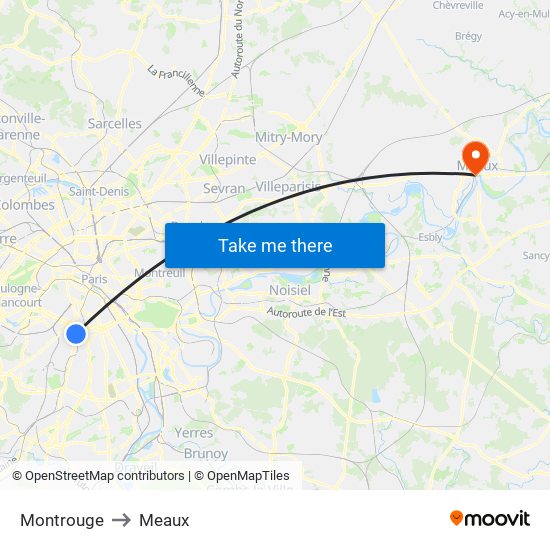 Montrouge to Meaux map