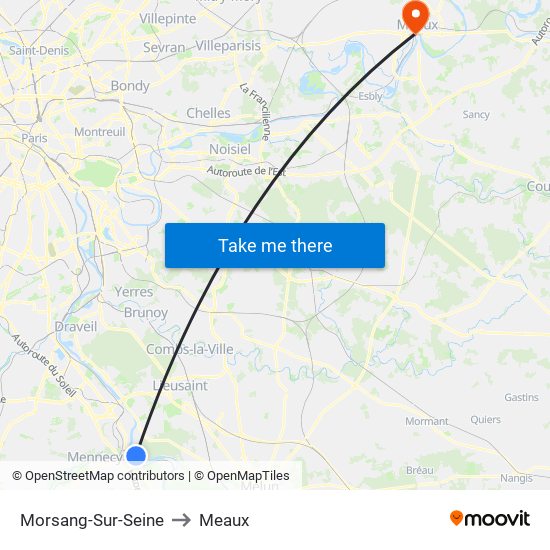 Morsang-Sur-Seine to Meaux map